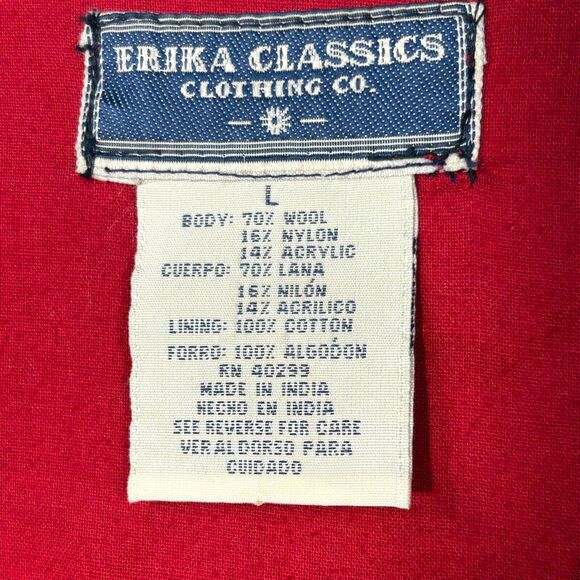 Erika Classics Wool Blend Vest Womens Sz L Metal Button Red Floral Embroidery - Picture 6 of 11